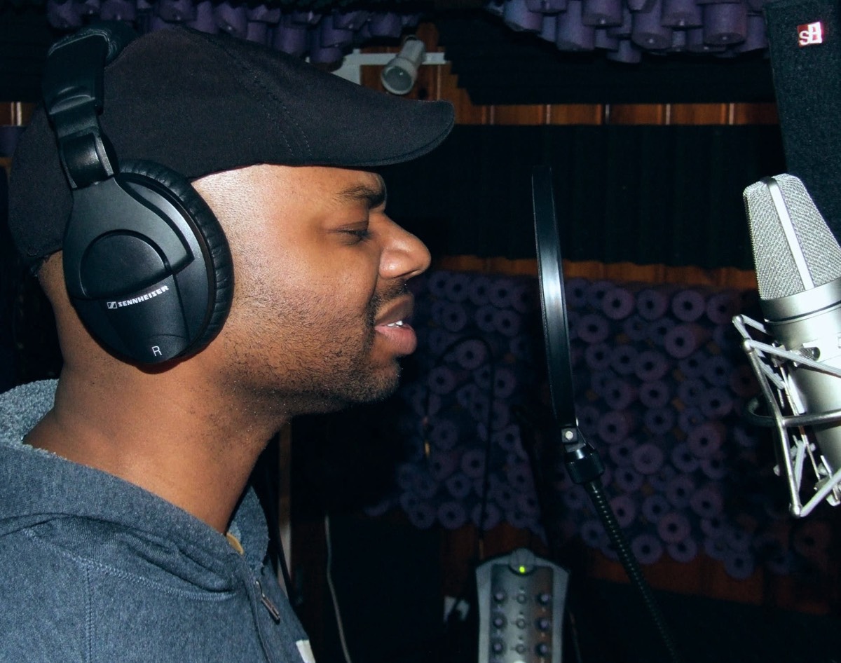 Dion recording vocal at Fandango Recording